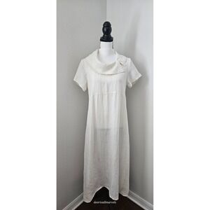 FLAX Maxi Linen Dress Short Sleeve Cowl Neck Light Airy sz P 4-6‎ Boho Lagenlook